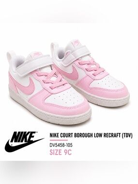 Nike Court Borough Low Recraft White Pink Foam Toddler Shoes 9C DV5458-105
